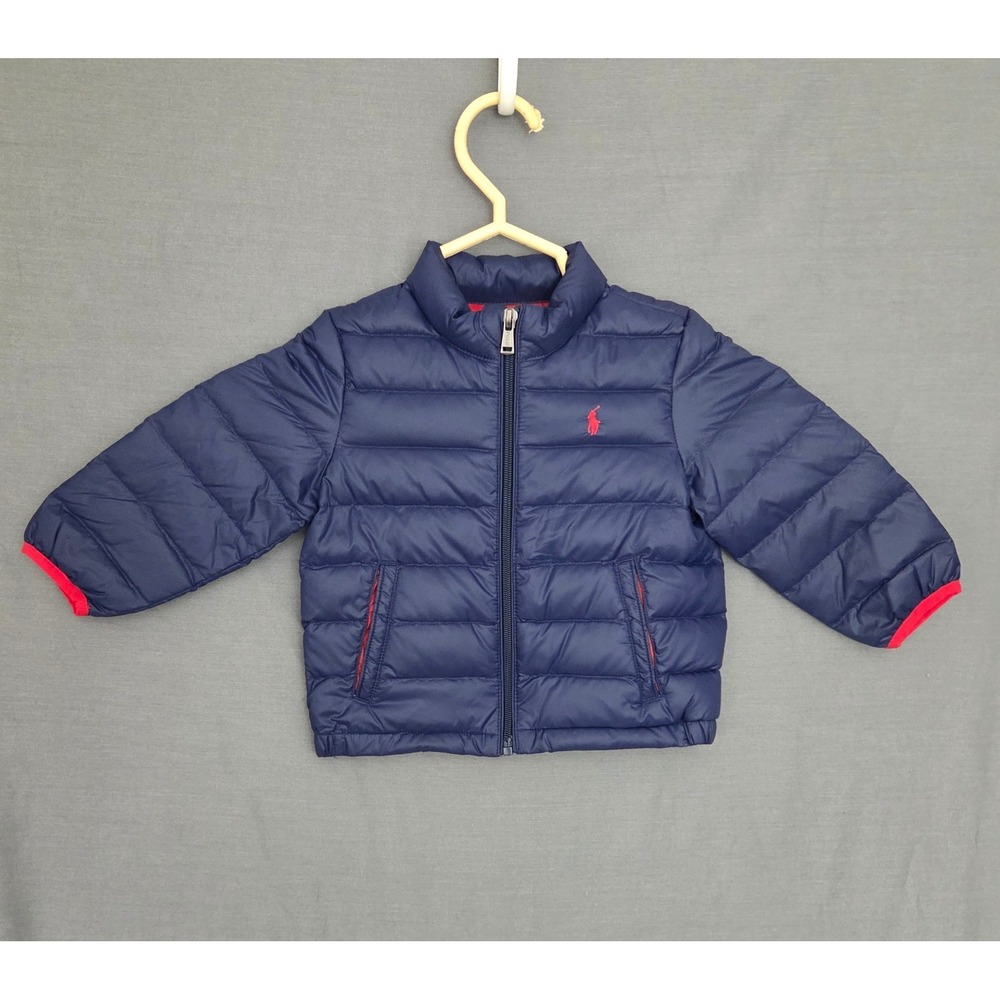 Ralph Lauren Toddler Navy Blue Down Puffer Jacket Packable Red Pony Logo